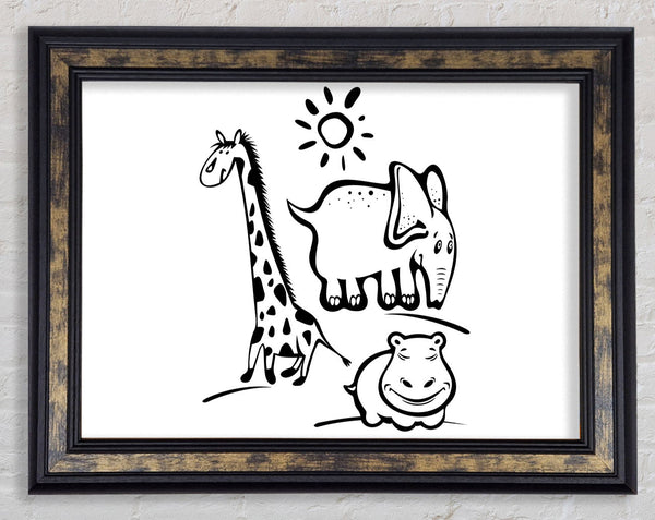 Animals Under The Sun White Framed Print