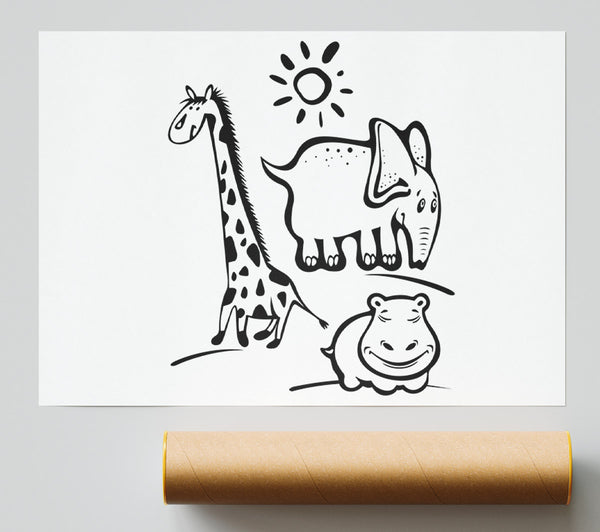 Animals Under The Sun White Giclee Print