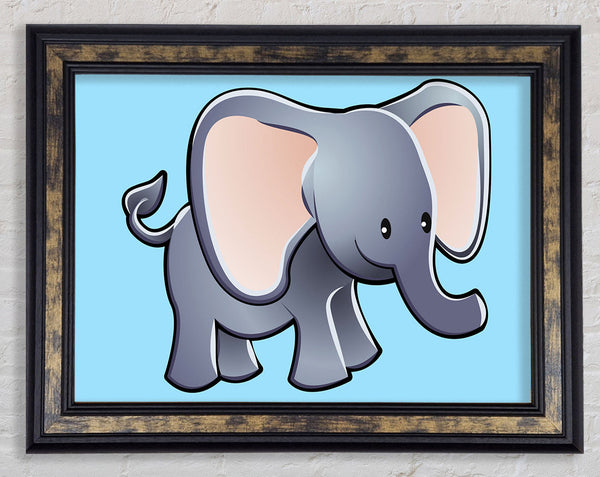 Big Eared Elephant Baby Blue Framed Print