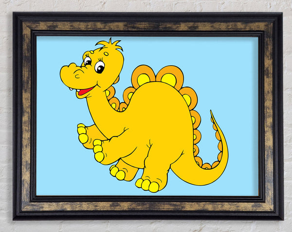Big Happy Dinosaur Baby Blue Framed Print