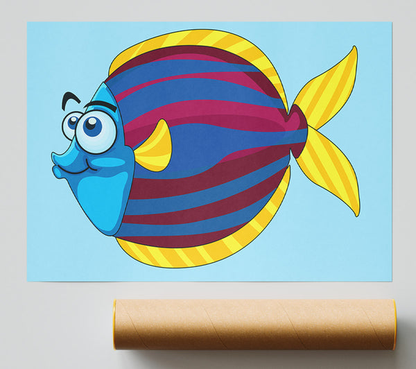 Big Happy Fish Baby Blue Poster