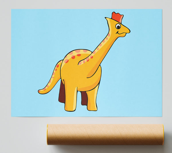 Big Herbivore Dinosaur Long Neck Baby Blue Poster