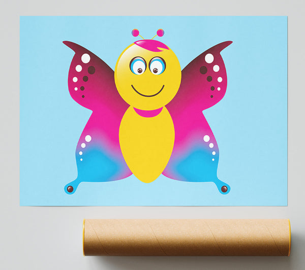 Butterfly Cartoon Face Baby Blue Giclee Print