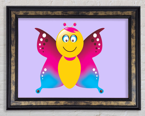 Butterfly Cartoon Face Lilac Framed Print