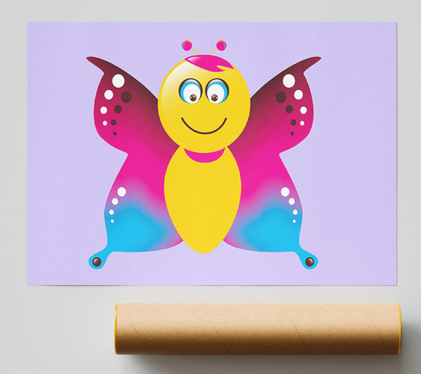 Butterfly Cartoon Face Lilac Print