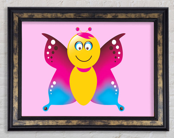 Butterfly Cartoon Face Pink Framed Print