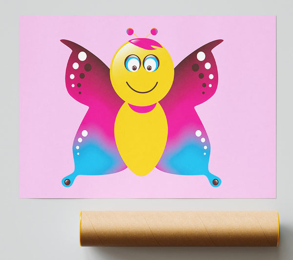 Butterfly Cartoon Face Pink Print