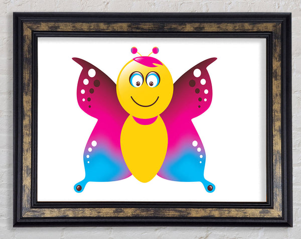 Butterfly Cartoon Face White Framed Print