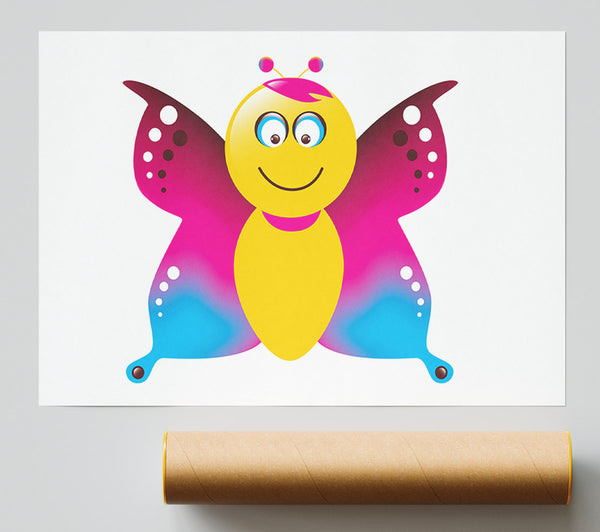 Butterfly Cartoon Face White Giclee Print