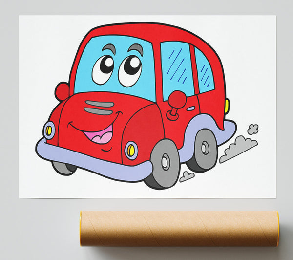 Car With Face Smokey White Poster