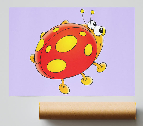 Cartoon Ladybug Lilac Giclee Print