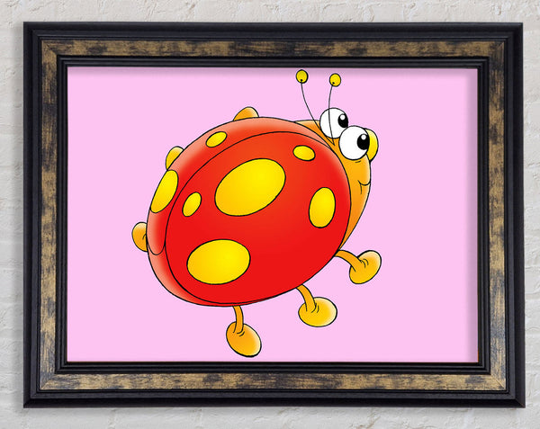 Cartoon Ladybug Pink Framed Print