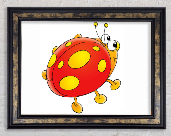 Cartoon Ladybug White Framed Print