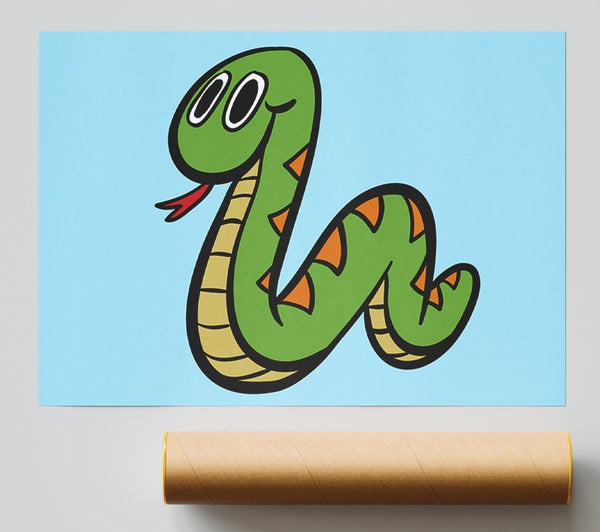 Cartoon Snake Baby Blue Print