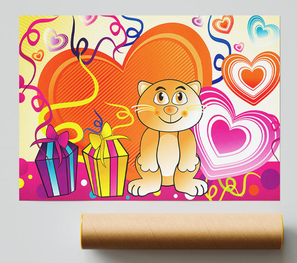 Cat Celebration White Poster