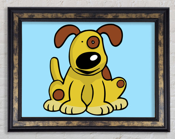 Dog Cartoon Tail Baby Blue Framed Print