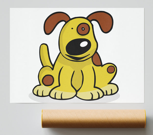 Dog Cartoon Tail White Giclee Print