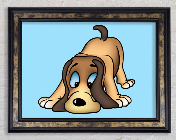 Dog Sniffing Baby Blue Framed Print