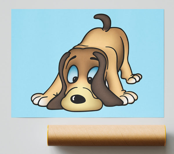 Dog Sniffing Baby Blue Print