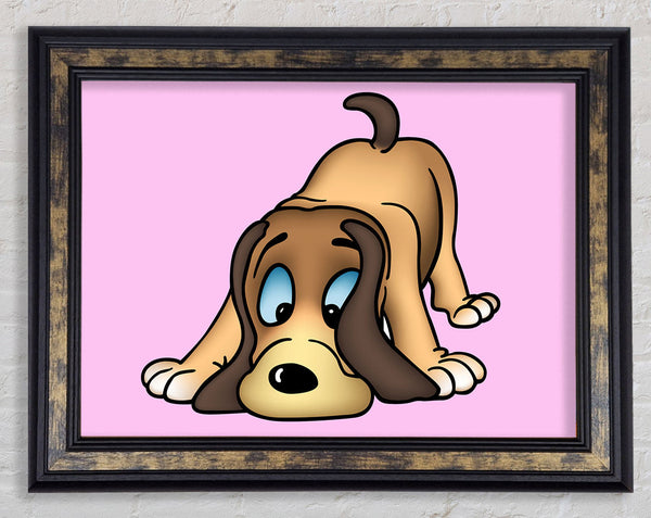 Dog Sniffing Pink Framed Print
