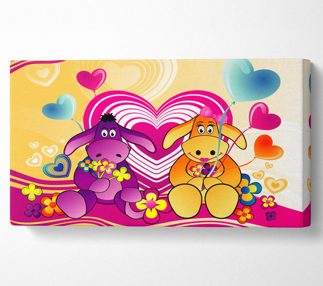  A Canvas Print of Donkeys And Hearts Celebration White Canvas Wall Art