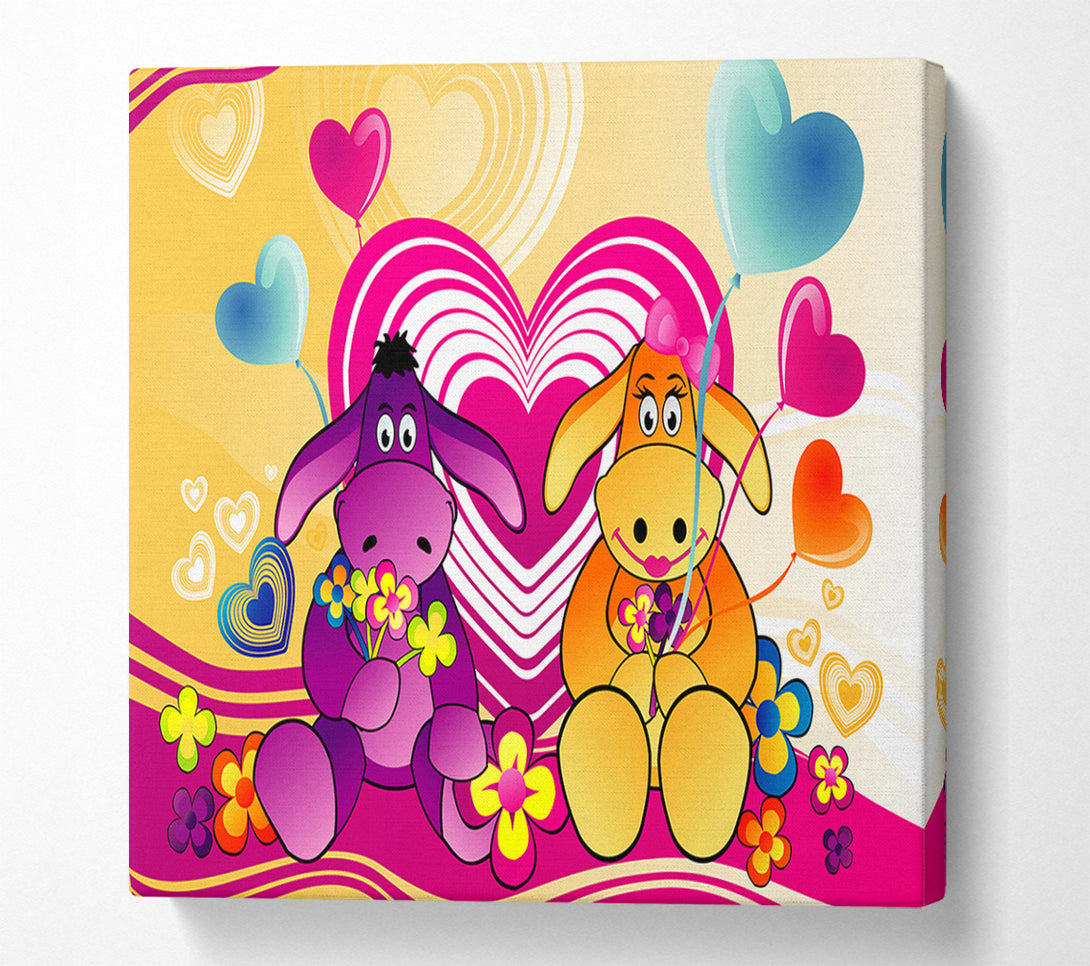  A Canvas Print of Donkeys And Hearts Celebration White Canvas Wall Art