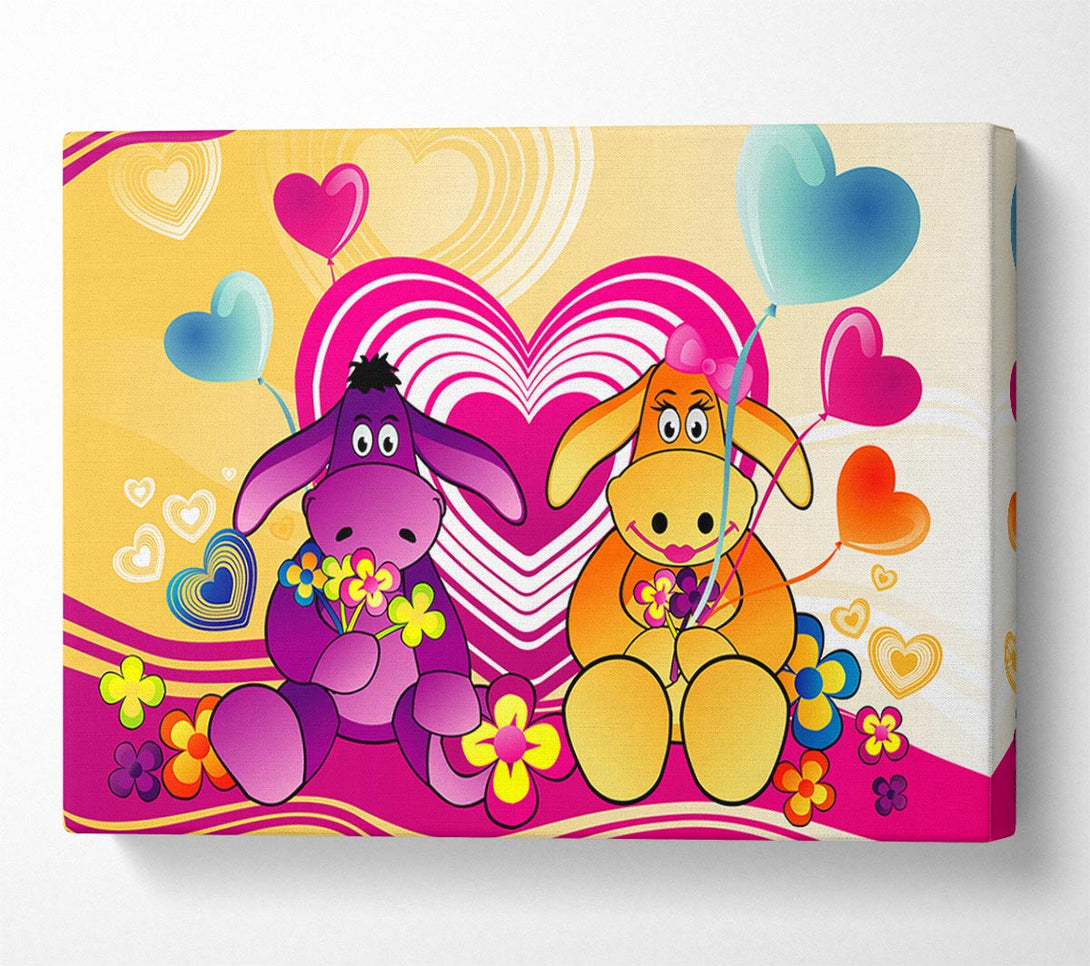  A Canvas Print of Donkeys And Hearts Celebration White Canvas Wall Art