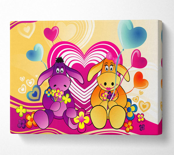  A Canvas Print of Donkeys And Hearts Celebration White Canvas Wall Art