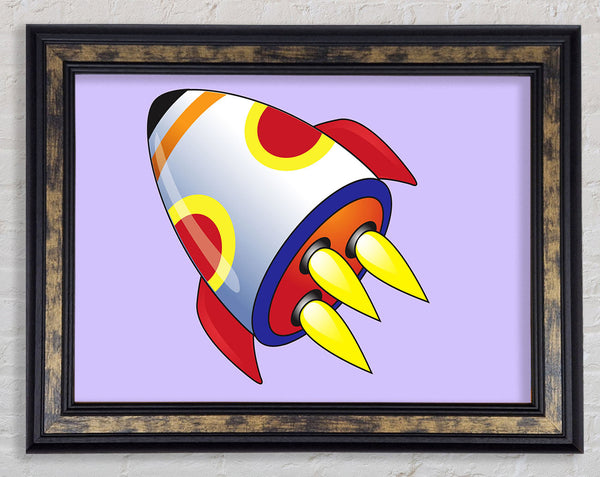 Flying Rocket Ship Lilac Framed Print
