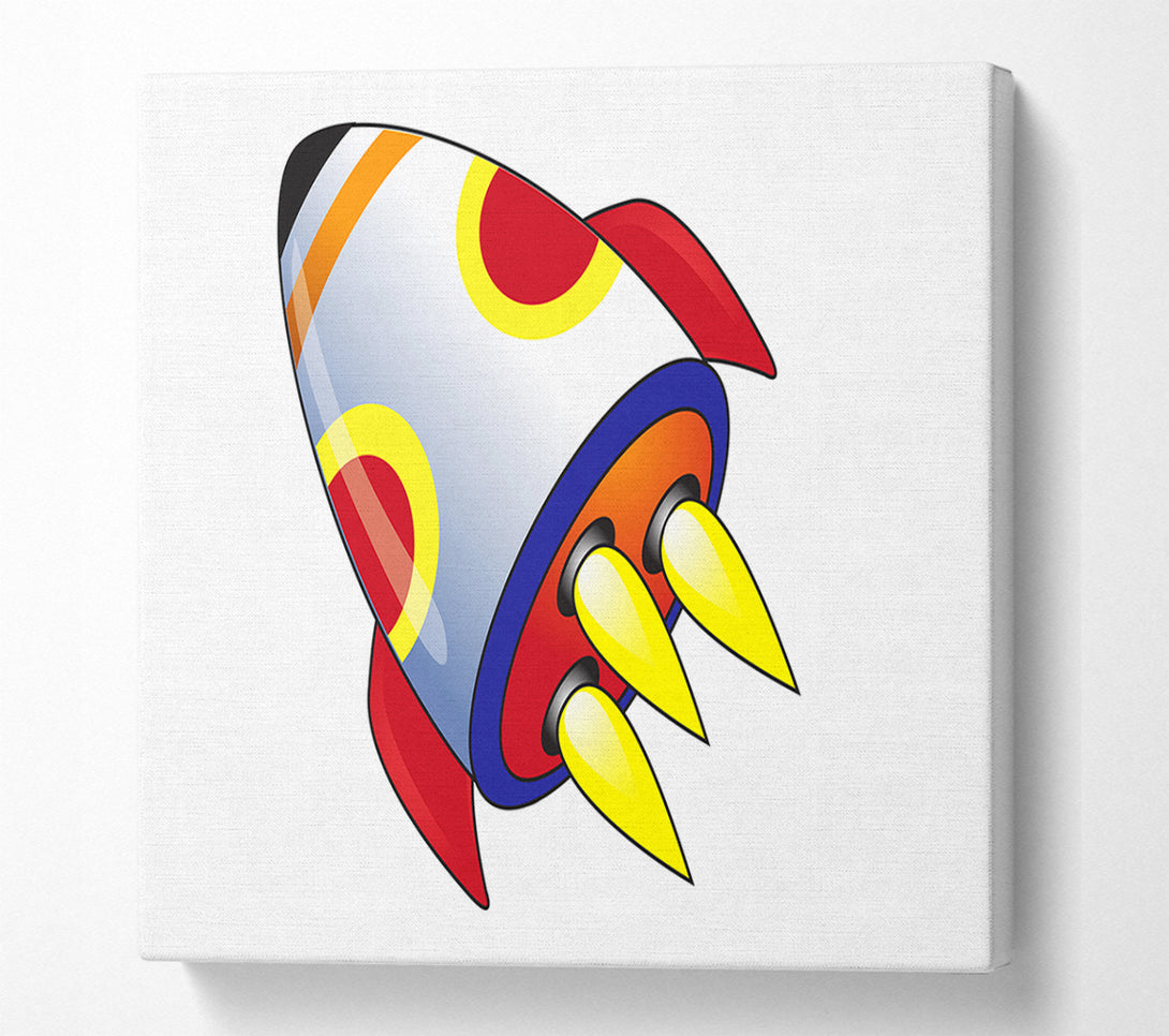  A Canvas Print of Flying Rocket Ship White Canvas Print