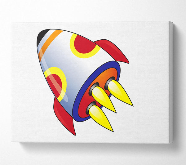  A Canvas Print of Flying Rocket Ship White Canvas Print