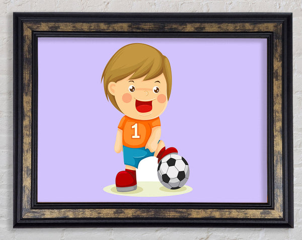 Footballer Standing On Ball Lilac Framed Print