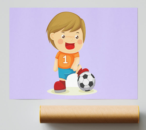 Footballer Standing On Ball Lilac Poster