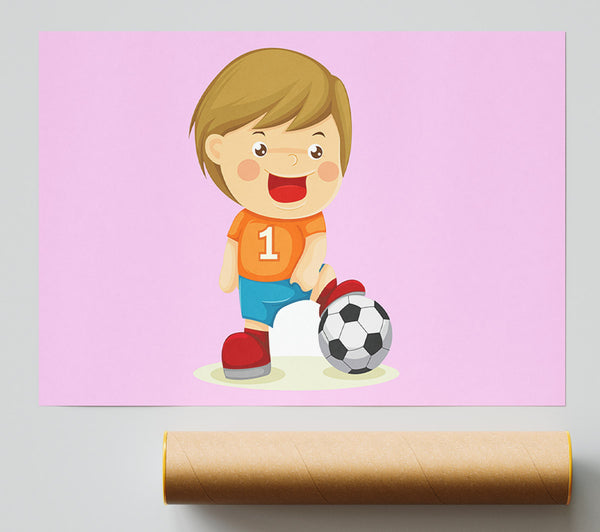 Footballer Standing On Ball Pink Giclee Print