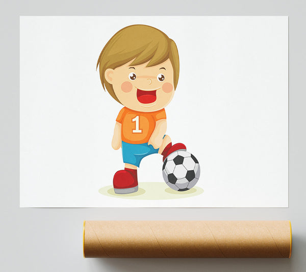 Footballer Standing On Ball White Print