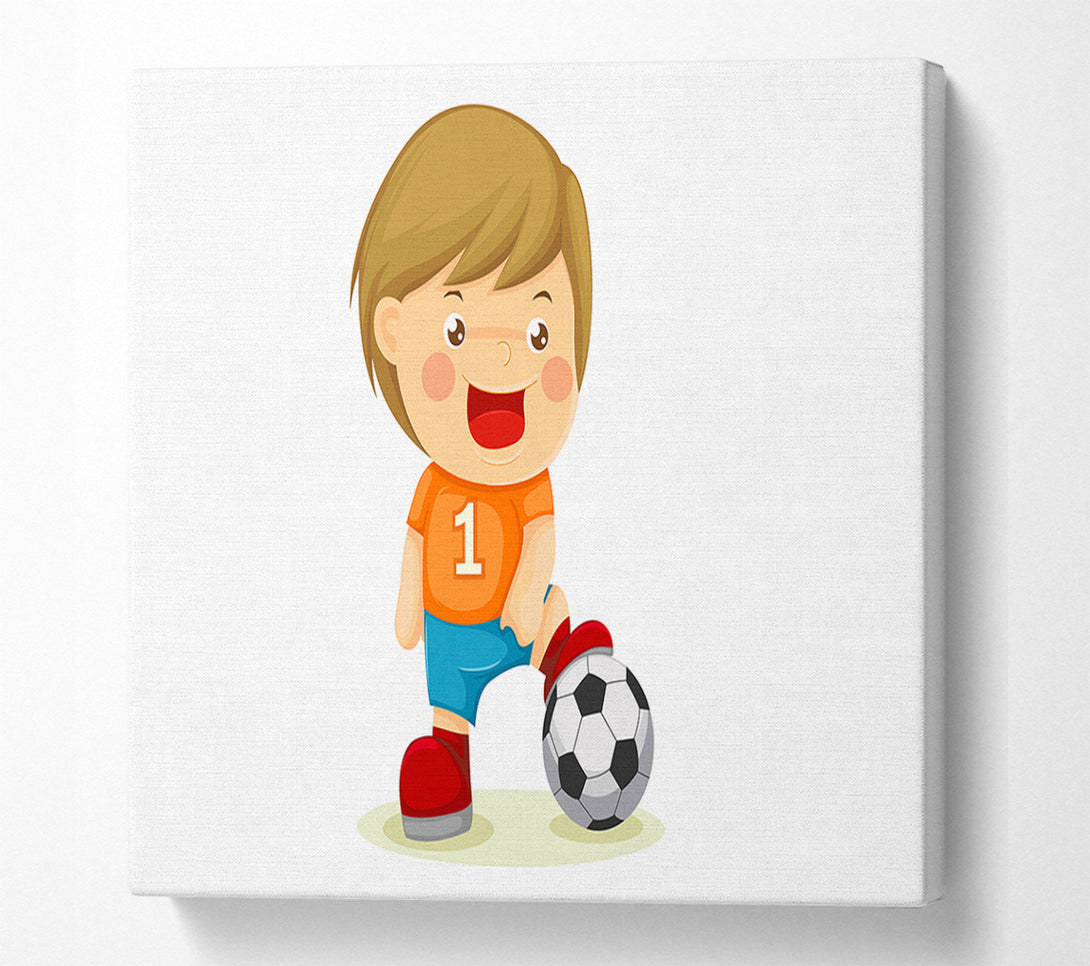  A Canvas Print of Footballer Standing On Ball White Canvas Art