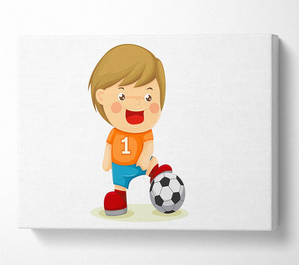  A Canvas Print of Footballer Standing On Ball White Canvas Art