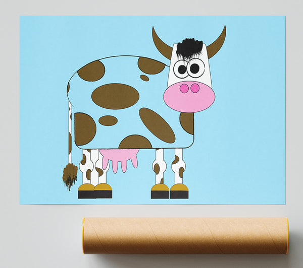Funny Cow With Hair Baby Blue Poster