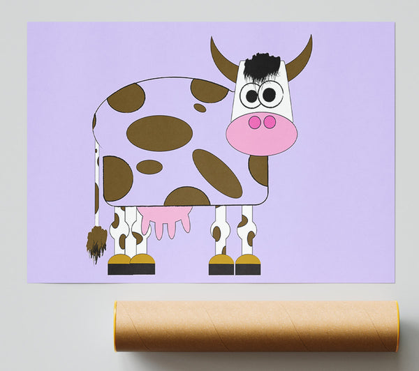 Funny Cow With Hair Lilac Print