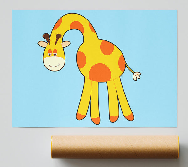 Funny Giraffe Looking Down Baby Blue Giclee Print