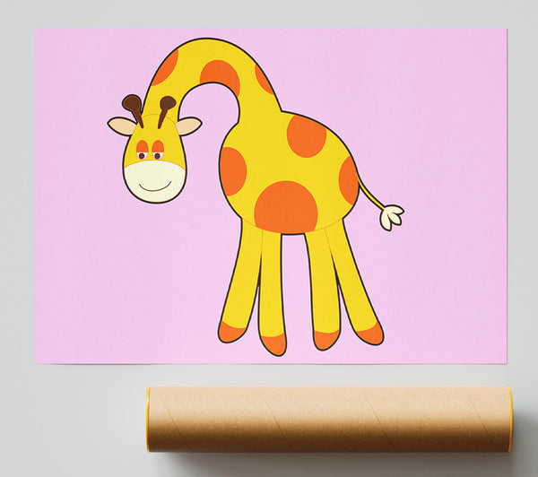Funny Giraffe Looking Down Pink Poster