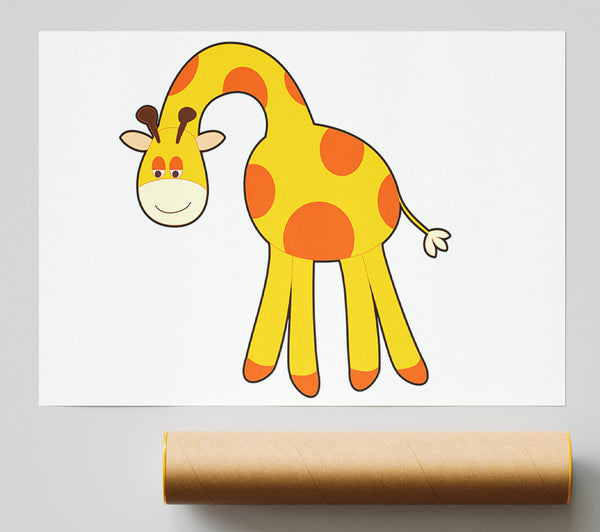 Funny Giraffe Looking Down White Print