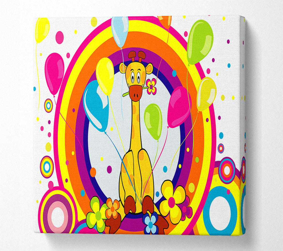  A Canvas Print of Giraffe Balloon Circles White Canvas Print