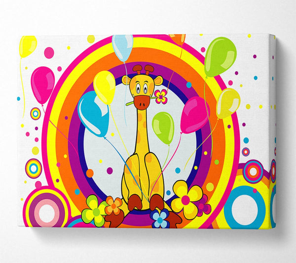  A Canvas Print of Giraffe Balloon Circles White Canvas Print