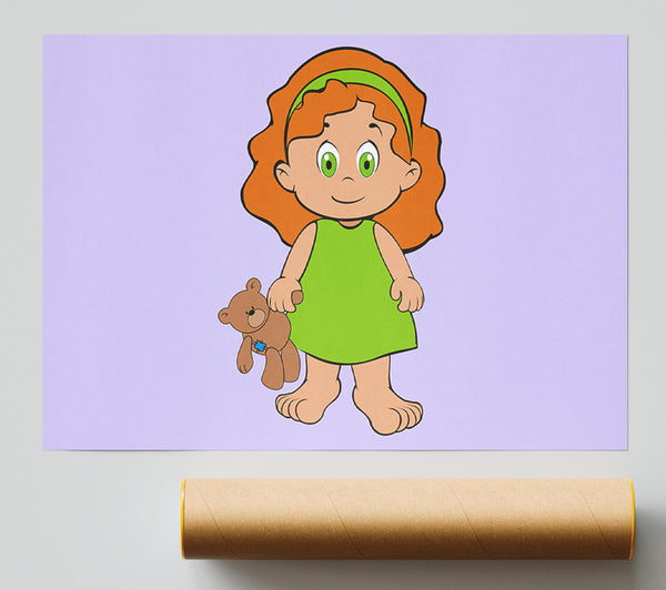 Girl With Teddy Bear Lilac Giclee Print