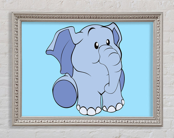 Happy Baby Elephant Baby Blue Framed Print