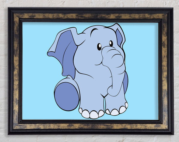 Happy Baby Elephant Baby Blue Framed Print