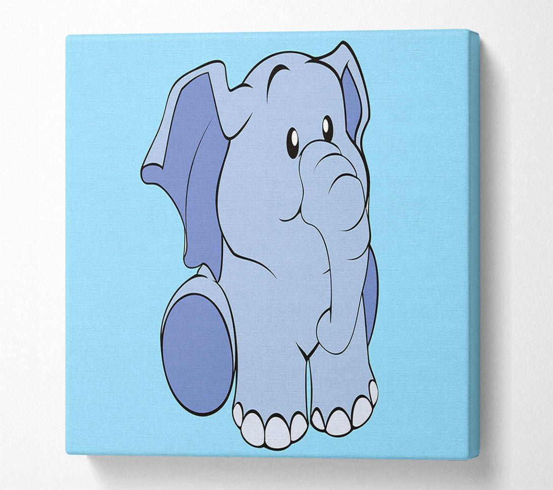  A Canvas Print of Happy Baby Elephant Baby Blue Canvas Wall Art