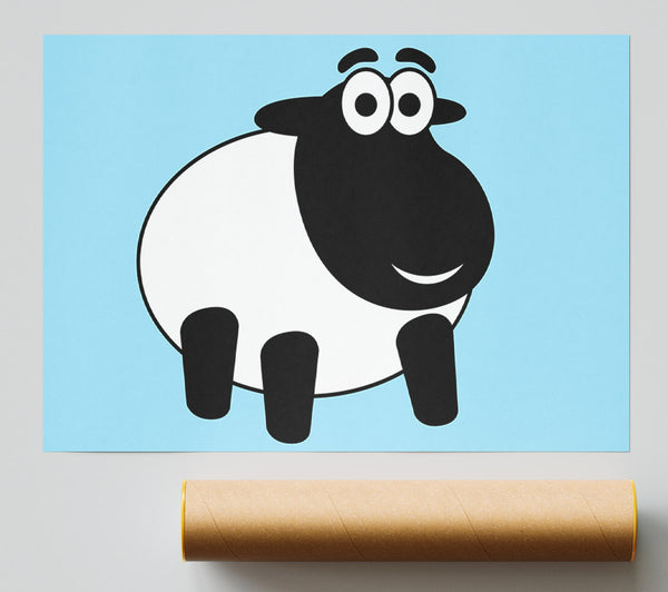 Happy Cartoon Sheep Baby Blue Print