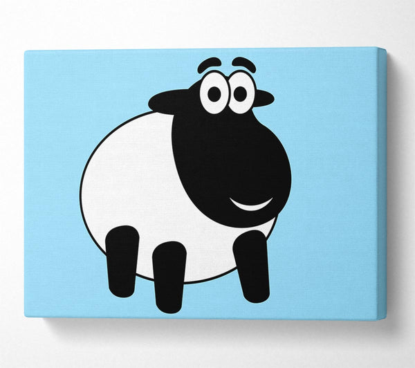 Happy Cartoon Sheep Baby Blue Canvas Wall Art